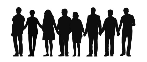 group of people holding hands silhouette 3
