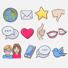 Social doodle icons set