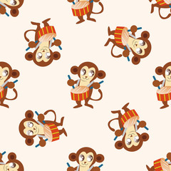 animal monkey playing instrument cartoon , cartoon seamless pattern background