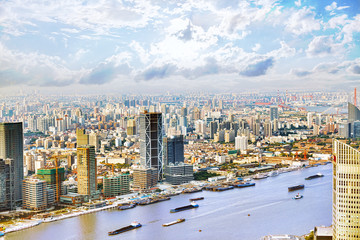 Panorama view on skyscrapers, waterfront , city building of Shan