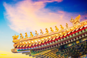 Roof of the Hall of Supreme Harmony, at the Forbidden City, Beijing.  The number of  characters...
