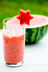 Healthy Watermelon and Strawberries Smoothie with Watermelon Sta