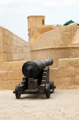 Fototapeta na wymiar Canon dans les remparts de la citadelle de Rabat / Victoria
