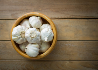 garlic on wooden table
