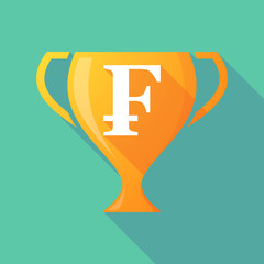 Long shadow trophy icon with a swiss franc sign