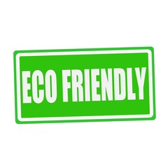 ECO FRIENDLY white stamp text on green