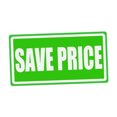 SAVE PRICE white stamp text on green