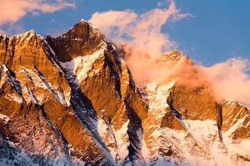 evening view of Lhotse and clouds on the top