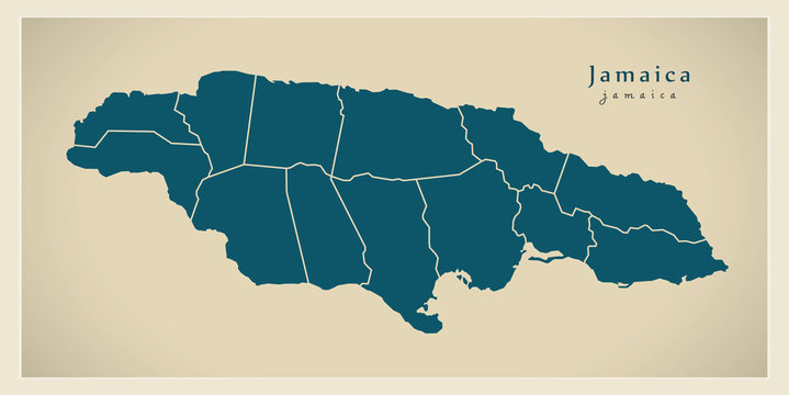 Modern Map - Jamaica with parishes JM