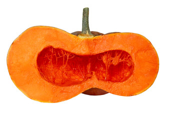 Half of ripe yellow pumpkin.Isolated.