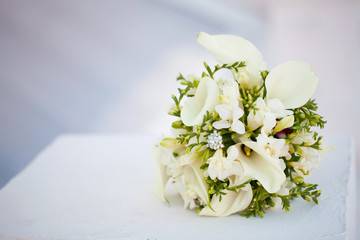 bridal bouquet on a white background, selective focus