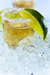 gold tequila with salt and lime