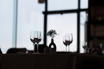 wine glass and flower vase in shadow