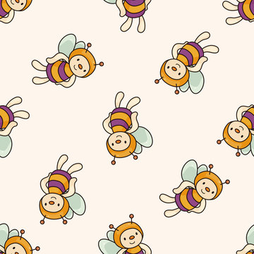 bee cartoon , cartoon seamless pattern background