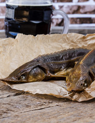 Hot smoked sturgeon with beer