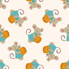 animal mouse playing instrument cartoon , cartoon seamless pattern background