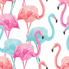 flamingo watercolor pattern - obrazy, fototapety, plakaty