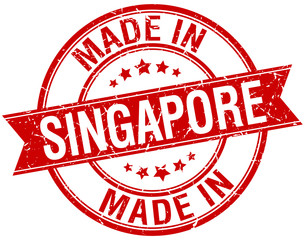 made in Singapore red round vintage stamp