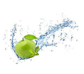 Fresh apple in water splash on white backround