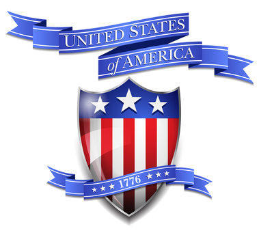 American Shield and United States of America Scroll - Scrolls Glossy American Flag on Shield Icon