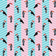 toucan watercolor pattern, geometric background  © berry2046
