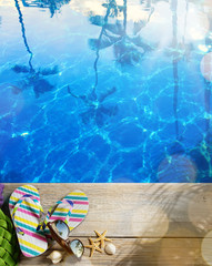 ar Summer vacation concept--Flipflops on a tropical beach