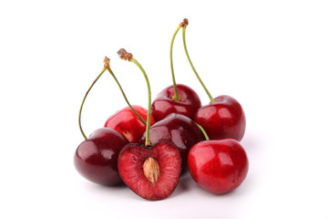 cherry isolated on white background cut stone