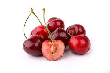 cherry isolated on white background cut stone