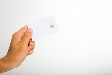 Hand hold blank credit card.