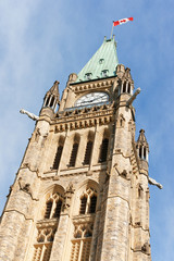Fototapeta na wymiar The tower of the Parliament of Canada in Ottawa