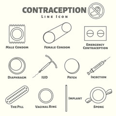 contraception line icons set, birth control - 85747913