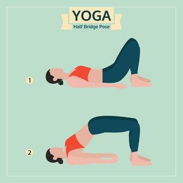 yoga illustration, half bridge pose, yoga exercise vector