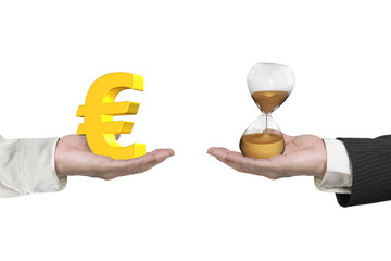 Euro symbol and hour glass with two hands