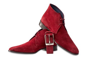 mens shoe and belt isolated on white