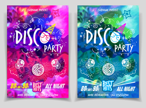 Disco music night party flyer set