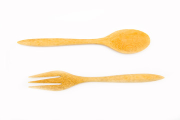 wooden fork and spoon for eating