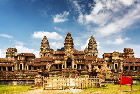 East facade of ancient temple Angkor Wat in Siem Reap, Cambodia