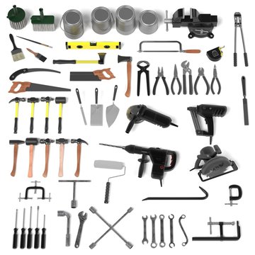 3d render of large colection of tools