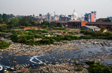 Piles of garbage on the river Bishnumati in Kathmandu, capital o