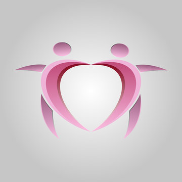 abstract People dancing and happiness symbol in a heart shape vector logo design template