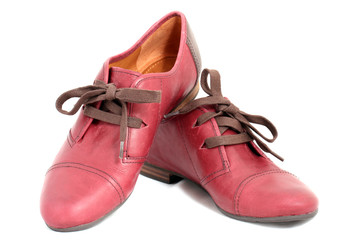 close-up isolated women red flat oxford shoes
