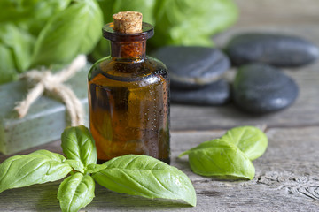 Basil oil and fresh herbs © udra11