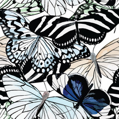 butterflies black and white watercolor pattern