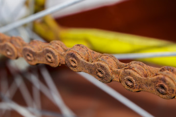 A very oxidized chain of an old bicycle