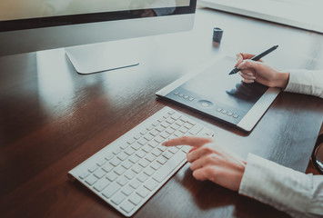 Stylish workspace with computer  on home or studio