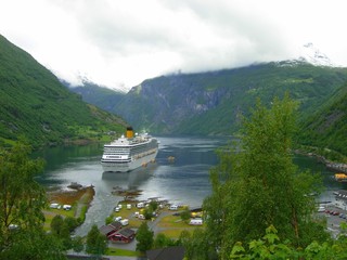 Cruise ship in the Geiranger Fjord (Norway)