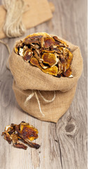 Dehydrated Dried Mushrooms. Selective focus.