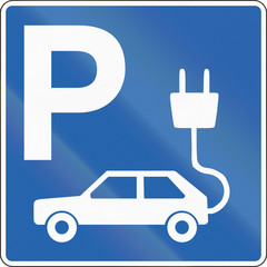 Road sign in Iceland - Parking for electric cars