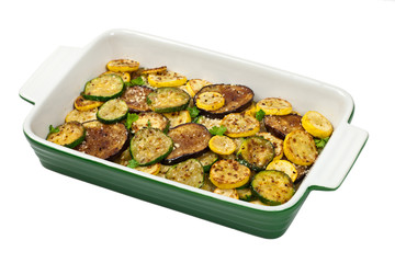 Sauteed Vegetables With Parmesan Cheese isolated on white background. Selective focus.