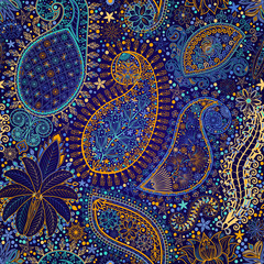 Vintage floral motif ethnic seamless background.